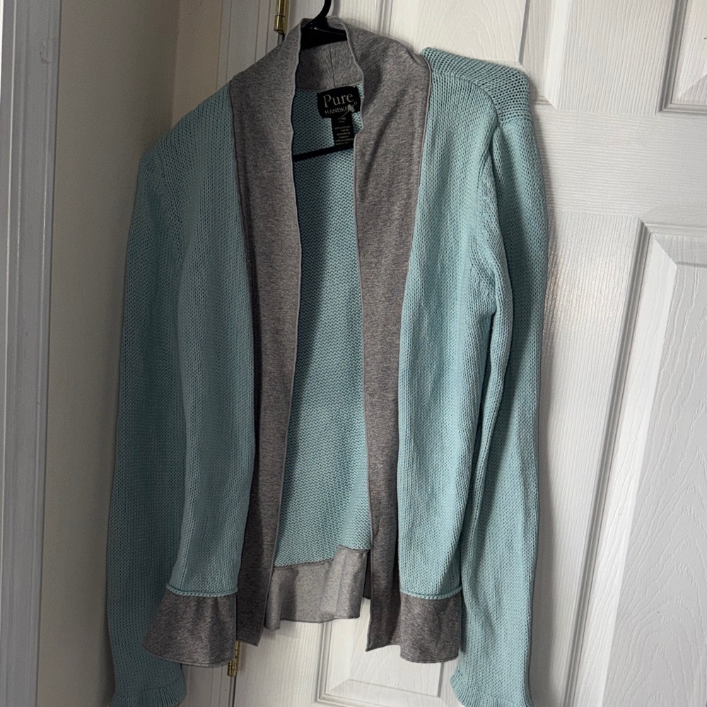 Pure Collection Women's Light Blue and Gray Cardigan